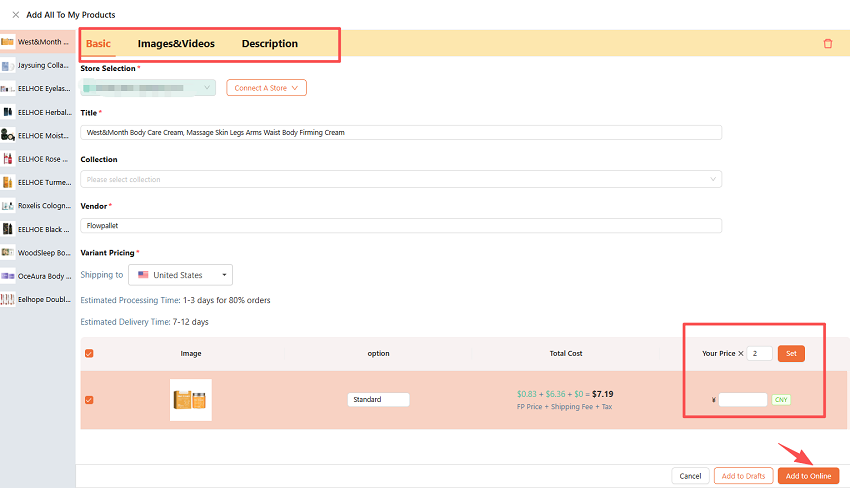 add products ready for Shopify