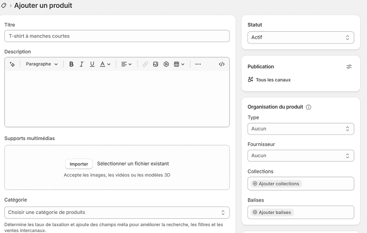 Ajouter les détails du produit à Shopify